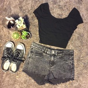 High Waist Acid Wash Shorts